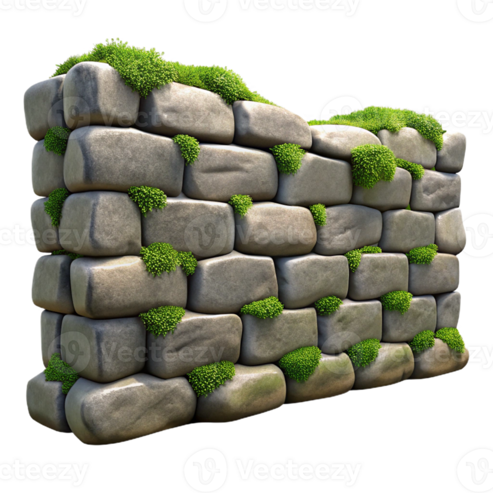 elegant contemporary Stone Wall with Moss Detail Isolated original png