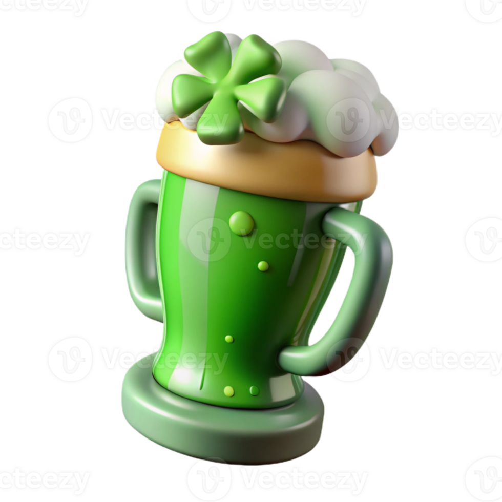 vibrant rustic St Patricks Day Beer Glass with Green Beer Isolated png