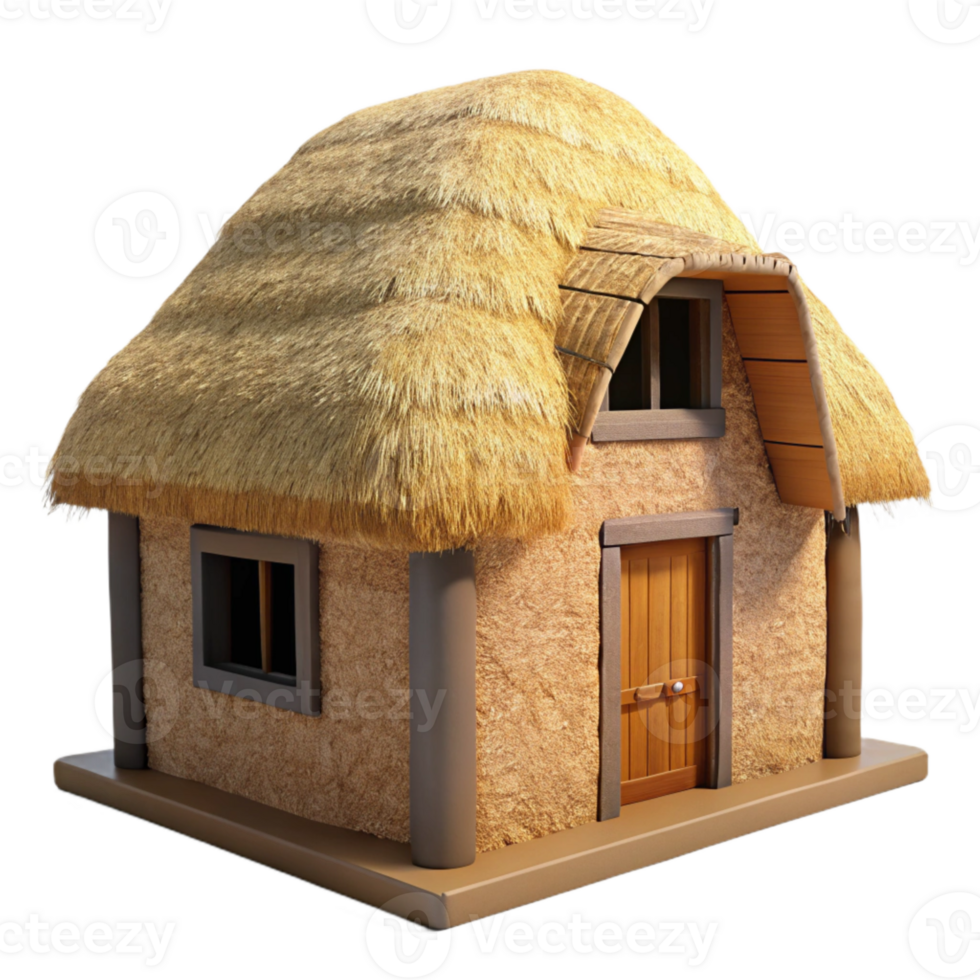 vibrant rustic Straw Bale House Model Front View Transparent Background premium png