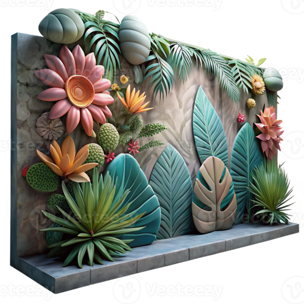 serene artistic Street Art Mural with Botanical Motifs Transparent Background png
