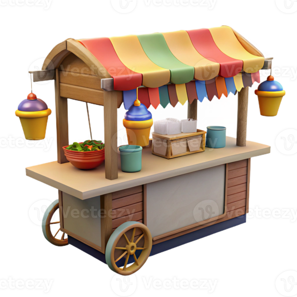 serene rustic Street Food Stall Cutout with Colorful Decorations Isolated exclusive png