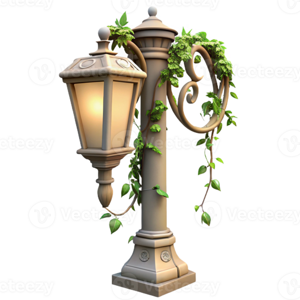 impressive rustic Street Lamp with Climbing Vines Isolated on Transparent Background detailed png