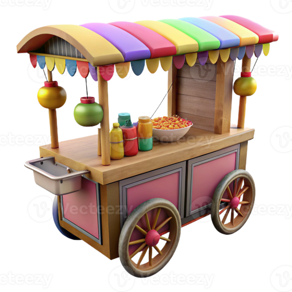 elegant artistic Street Food Vendor Cart with Colorful Decorations Isolated detailed png