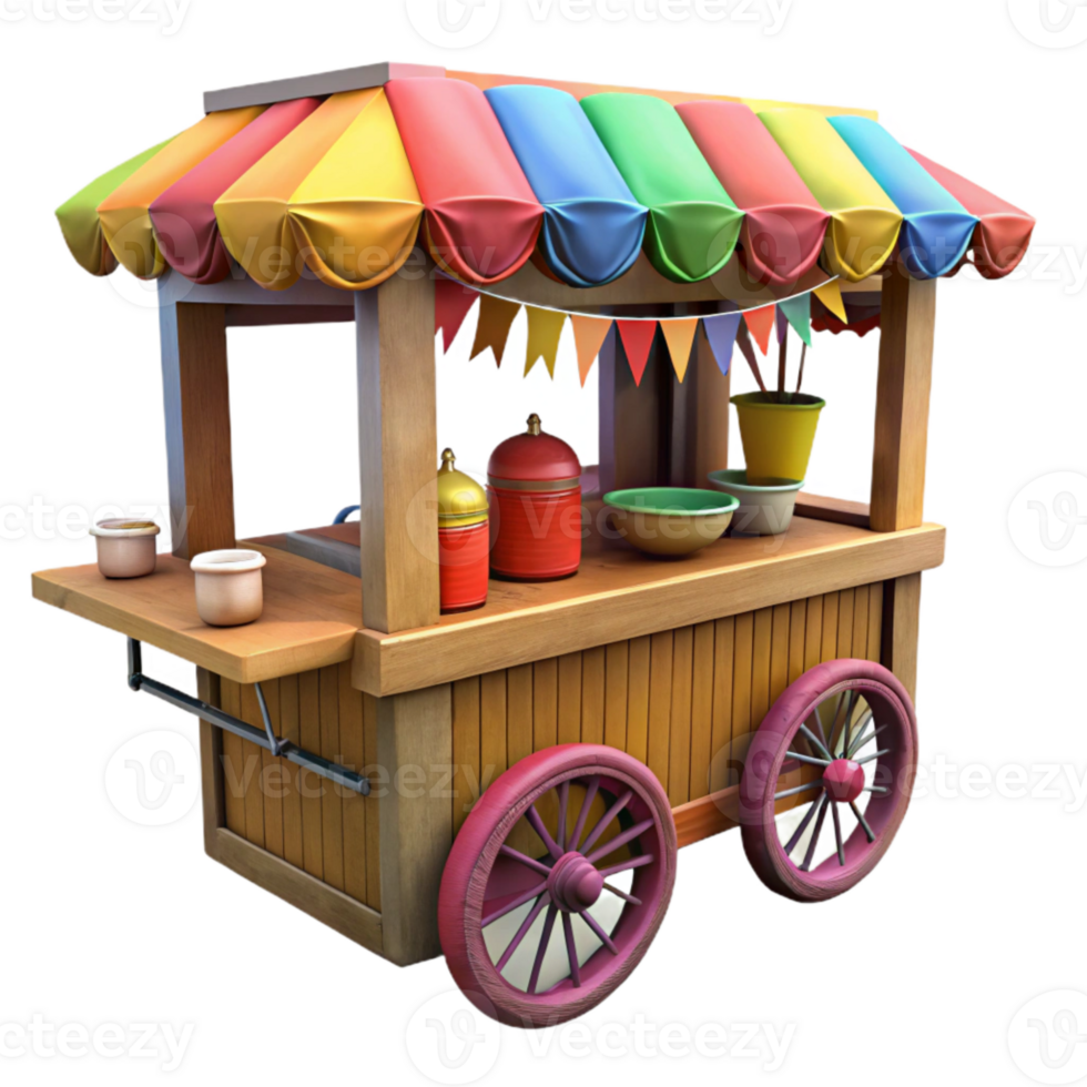 serene classic Street Food Vendor Cart with Colorful Decorations Isolated high quality png