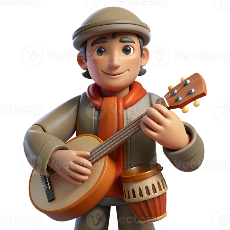 elegant traditional Street Performer with Musical Instrument Close Up Isolated high quality png