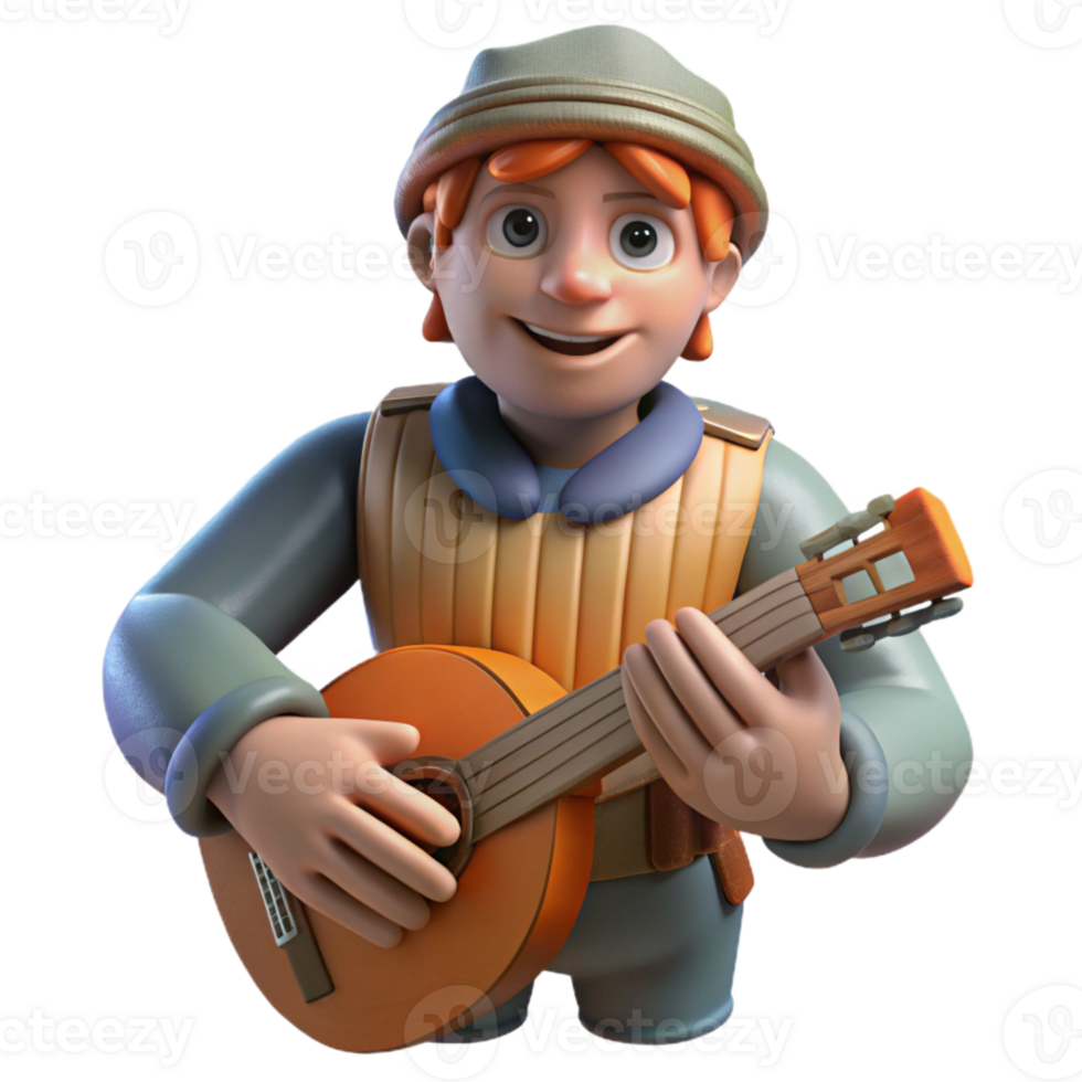 extraordinary minimalist Street Performer with Musical Instrument Close Up Isolated authentic png