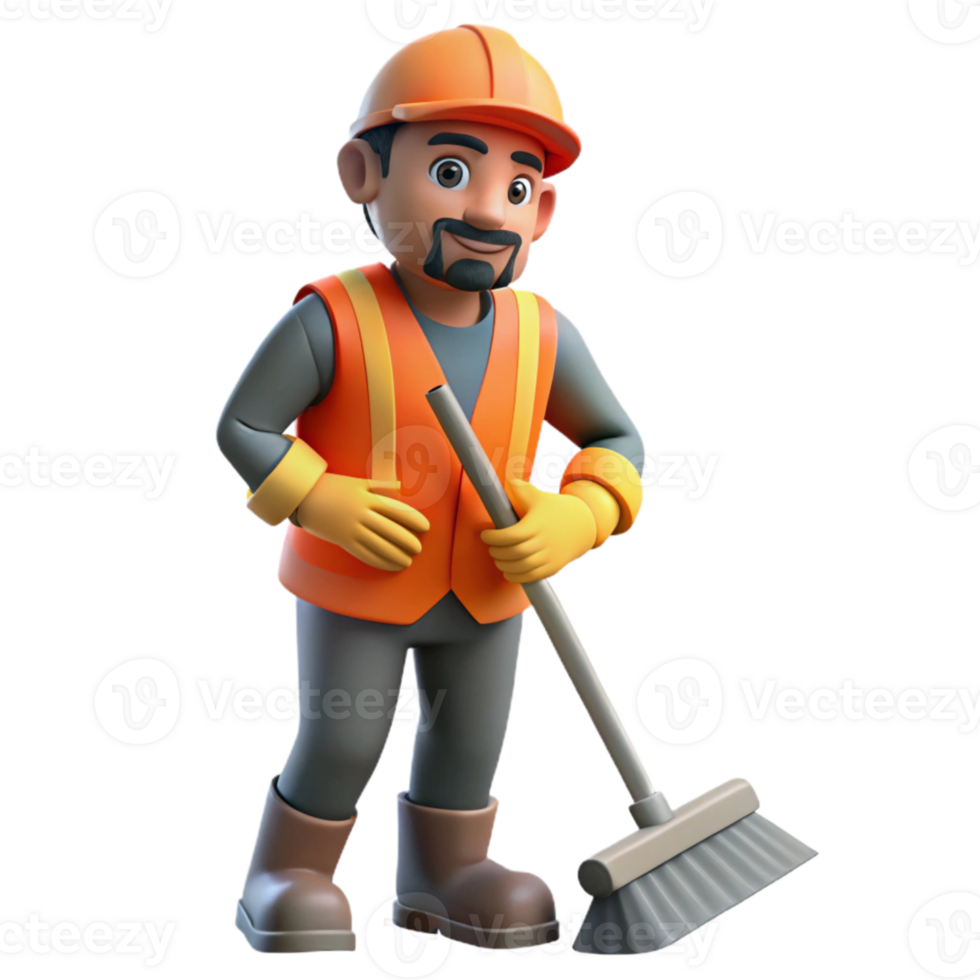 magnificent abstract Street Sweeper Cleaning Road Isolated Orange Vest premium png