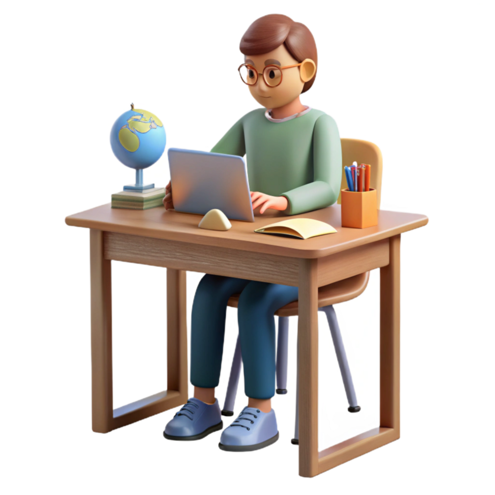 wonderful artistic Student Studying at Desk Front View Transparent Background high resolution png