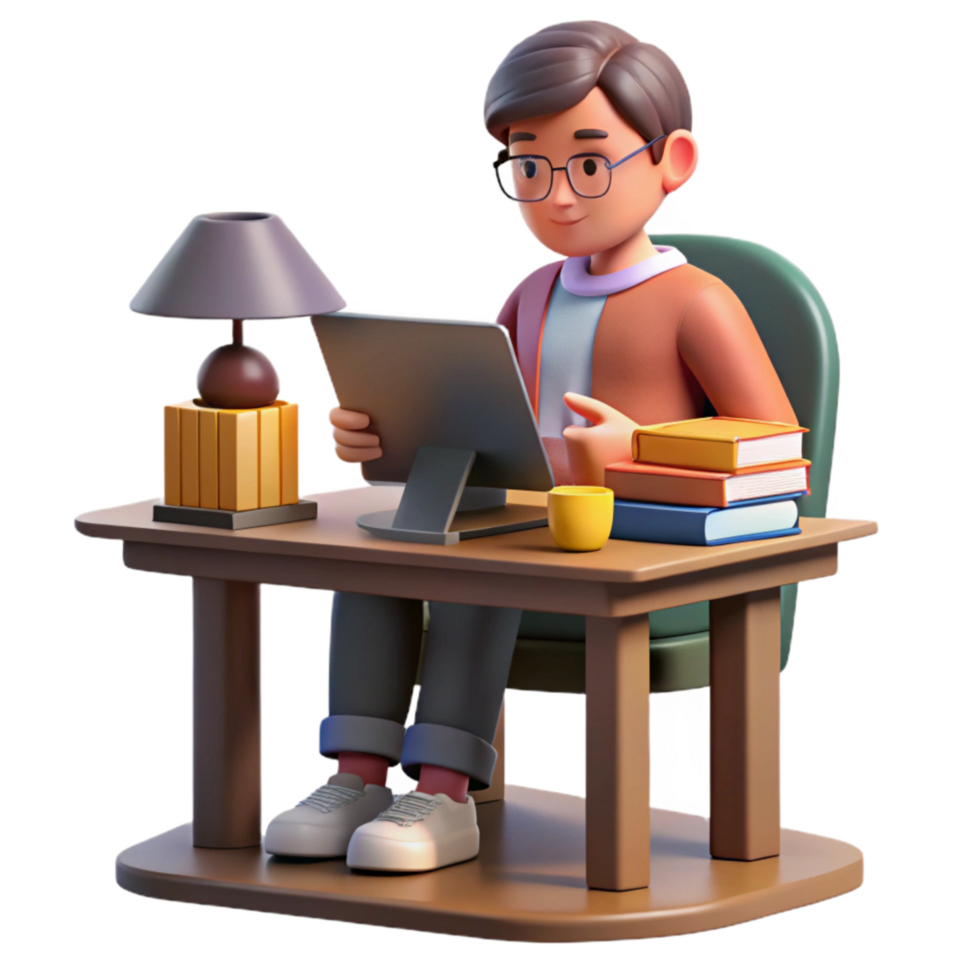 serene artistic Student Studying in Library Warm Lighting Isolated original png