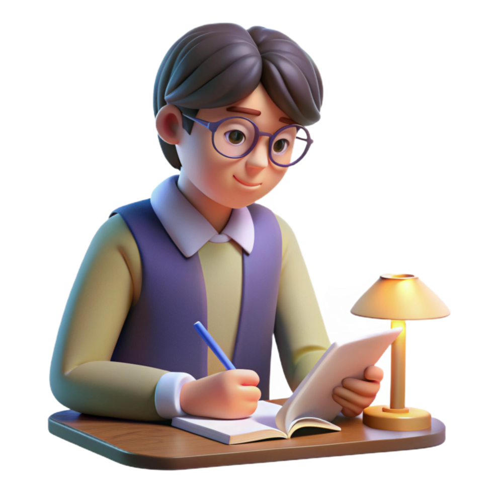 wonderful creative Student Writing in Notebook Warm Lighting Isolated exclusive png