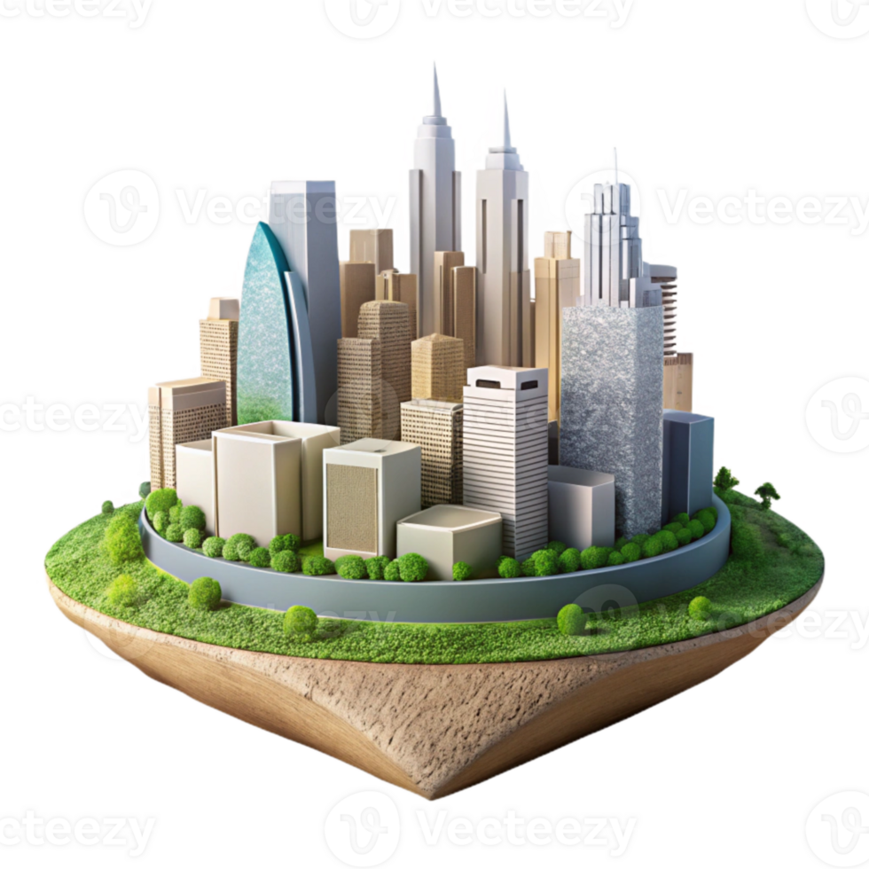 dramatic abstract Sustainable City Skyline Daytime View Isolated genuine png