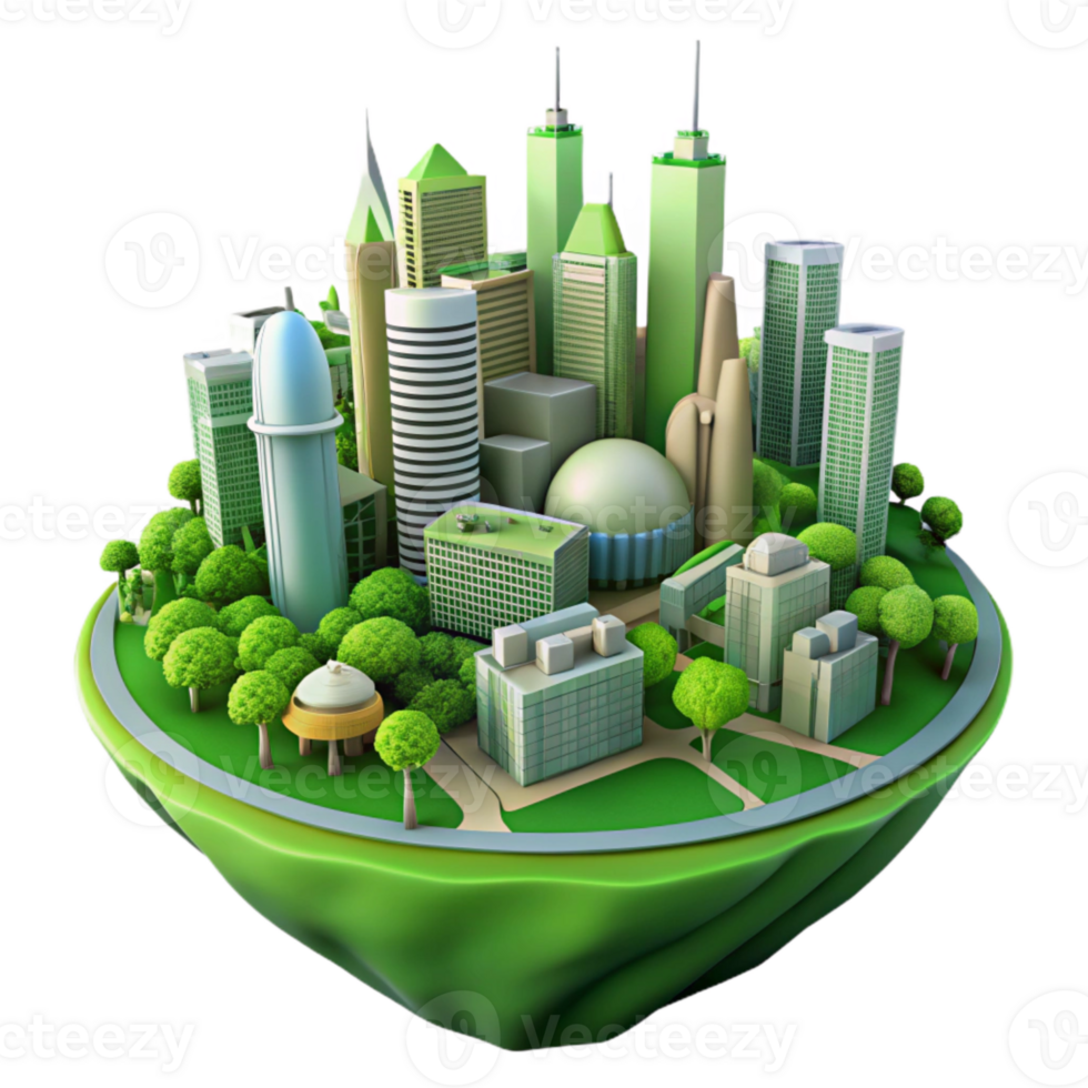 dramatic classic Sustainable Cityscape Transparent Background with Green Spaces exclusive png