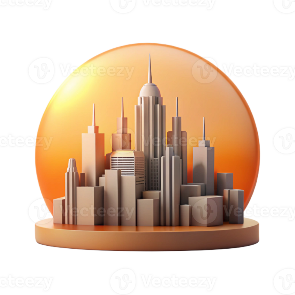 dramatic artistic Sustainable City Skyline Silhouette Isolated with Orange Sunset detailed png