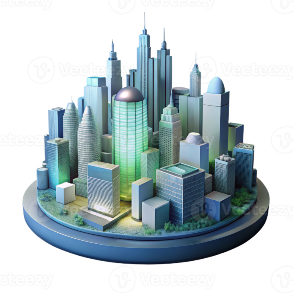 beautiful artistic Sustainable City Skyline Night View Transparent Background detailed png