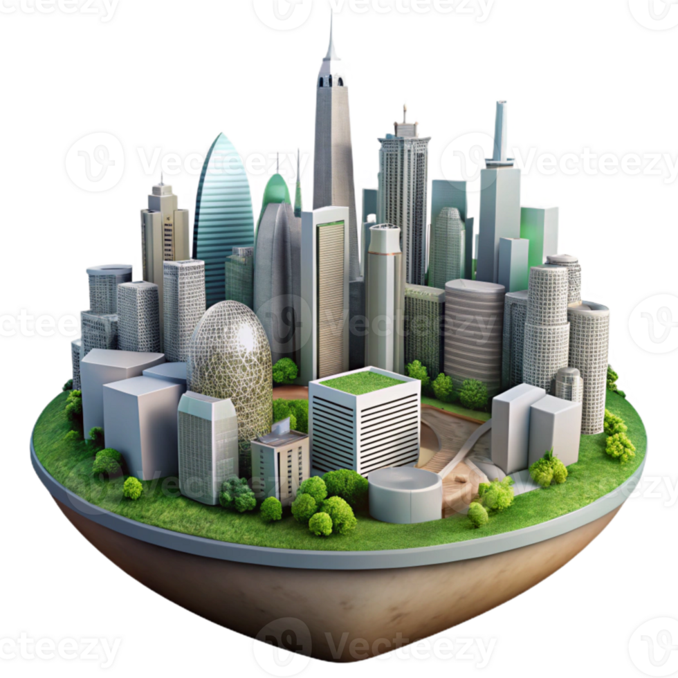 vibrant modern Sustainable City Skyline Daytime View Isolated authentic png