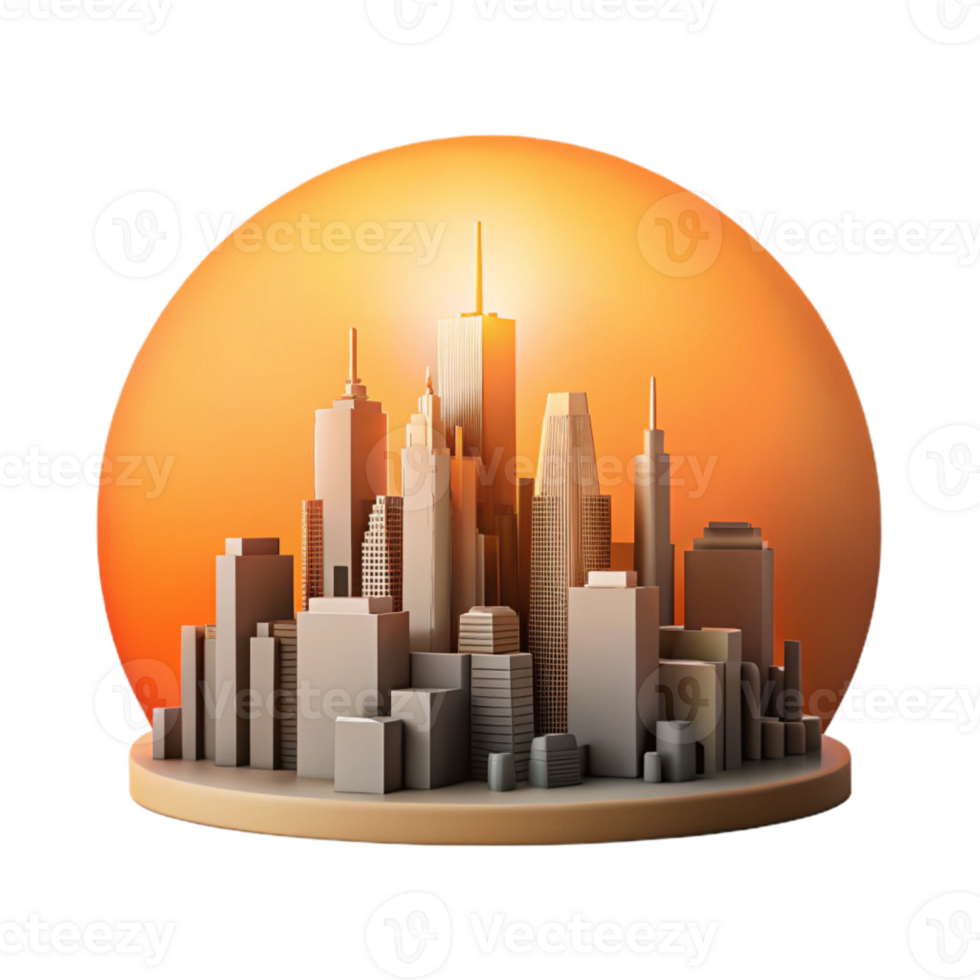 wonderful vintage Sustainable City Skyline Silhouette Isolated with Orange Sunset premium png