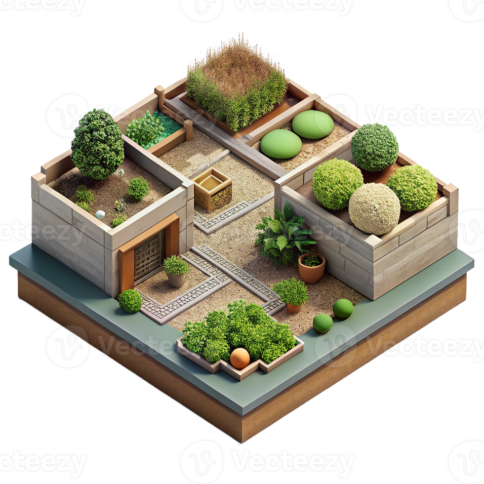 magnificent minimalist Sustainable Community Garden Top View Isolated authentic png