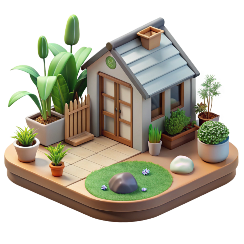 serene abstract Sustainable Home Garden Daytime View Isolated authentic png