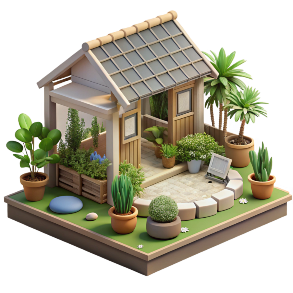 magnificent traditional Sustainable Home Garden Daytime View Isolated detailed png