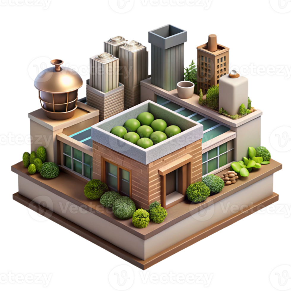 elegant contemporary Sustainable Urban Farming Rooftop Garden Transparent Background high resolution png