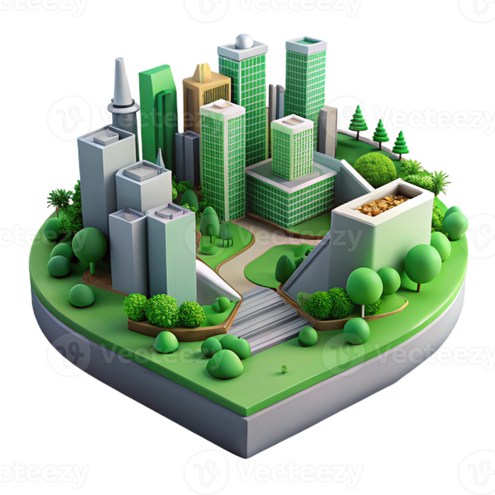 beautiful traditional Sustainable Urban Landscape Isolated with Green Infrastructure Elements detailed png