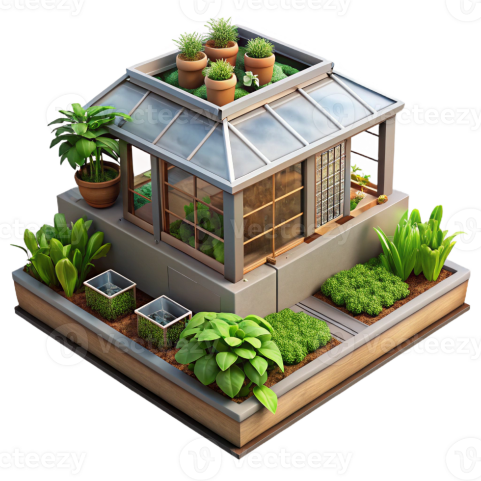 beautiful classic Sustainable Urban Farming Rooftop Garden Transparent Background premium png