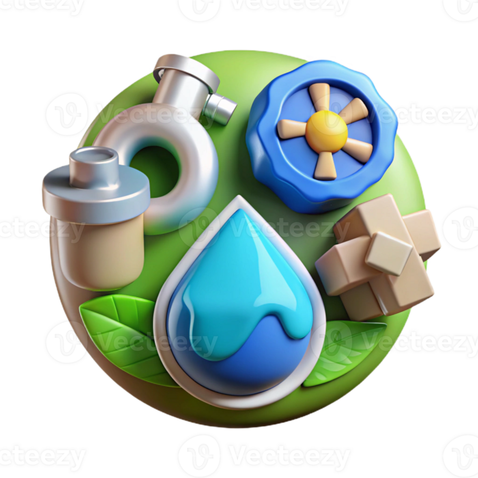 vibrant modern Sustainable Water Management Icon Set Cutout Transparent Background png