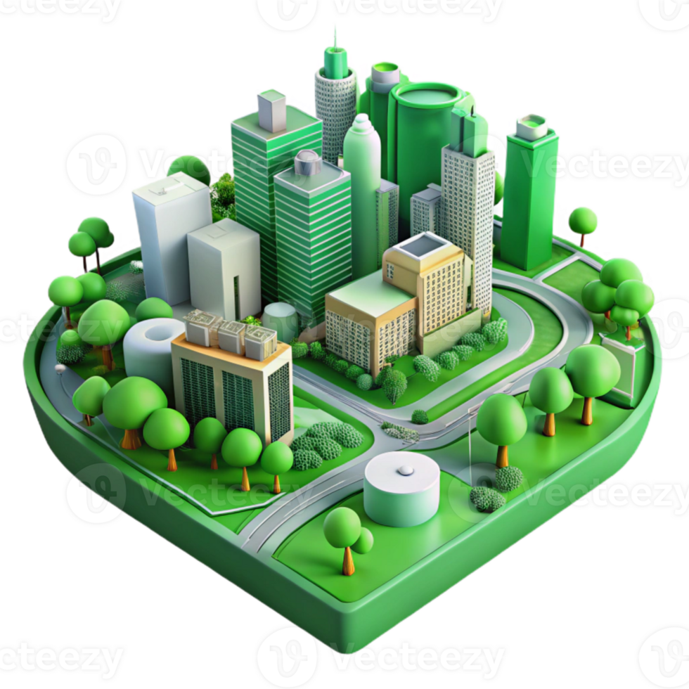 impressive contemporary Sustainable Urban Planning Transparent Background with Green Zones authentic png
