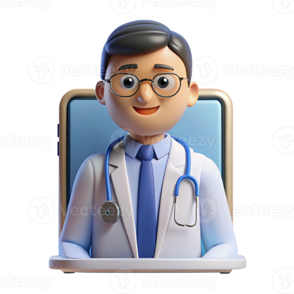 impressive minimalist Telemedicine Doctor on Screen Transparent Isolated png