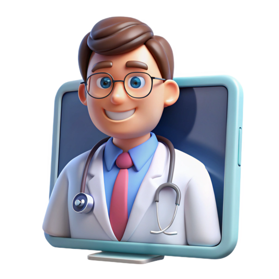 beautiful traditional Telemedicine Doctor on Screen Transparent Isolated png