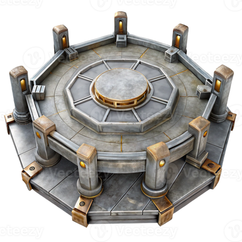 dramatic abstract Teleportation Platform Top View Gray Metal Isolated genuine png