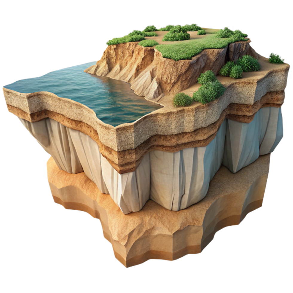 serene artistic Terraformed Coastal Cliff Cutout with Eroded Texture genuine png