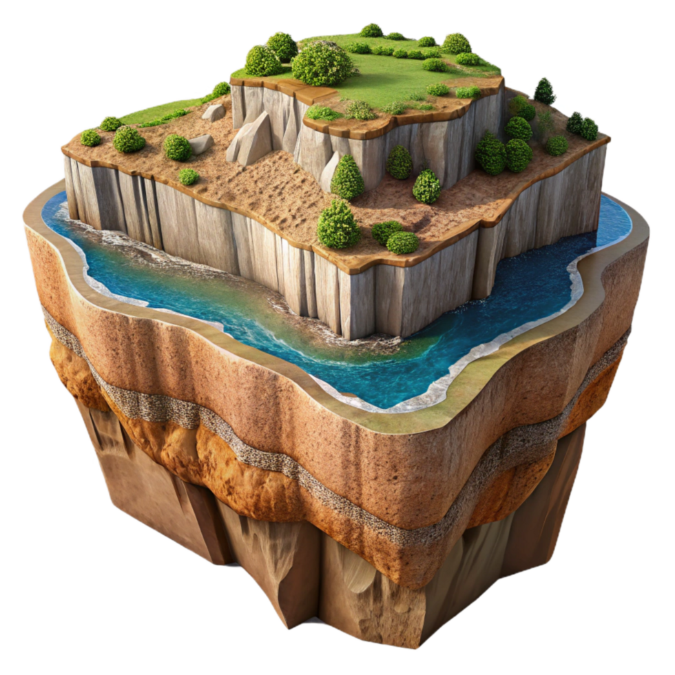 dramatic abstract Terraformed Coastal Cliff Cutout with Eroded Texture high quality png