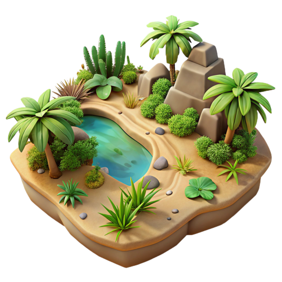 serene abstract Terraformed Desert Oasis Cutout with Lush Vegetation original png