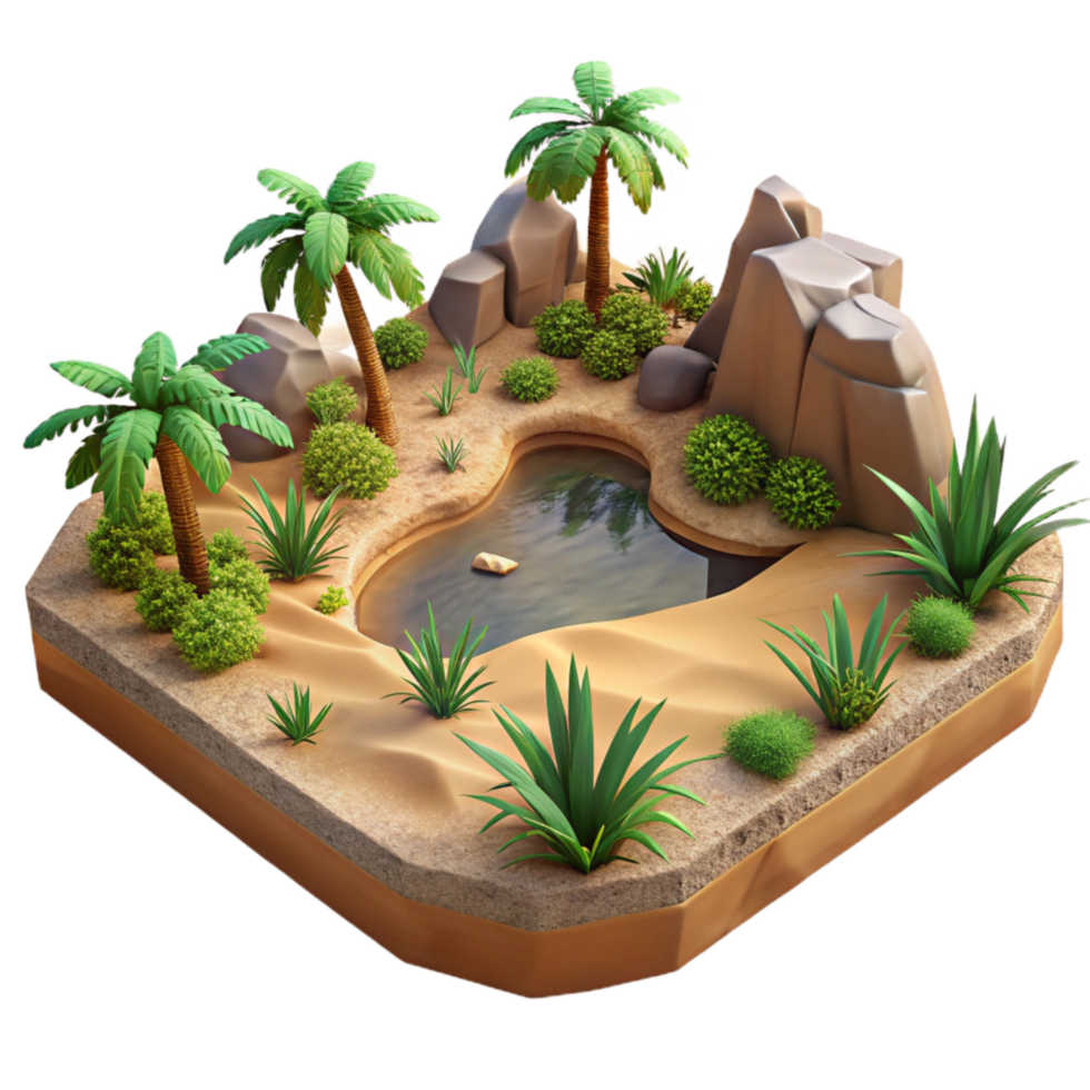 extraordinary minimalist Terraformed Desert Oasis Cutout with Lush Vegetation high resolution png