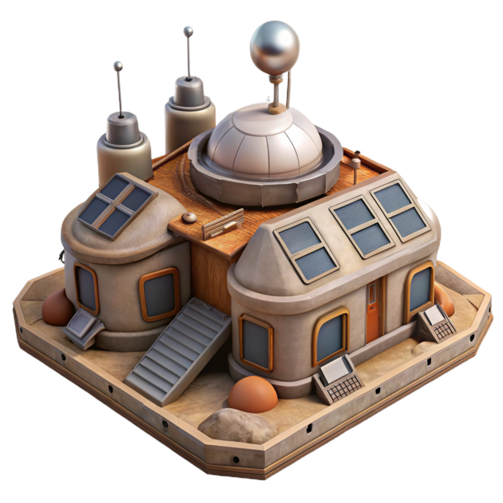 serene modern Terraforming Base with Solar Panels and Antennas Isolated high resolution png