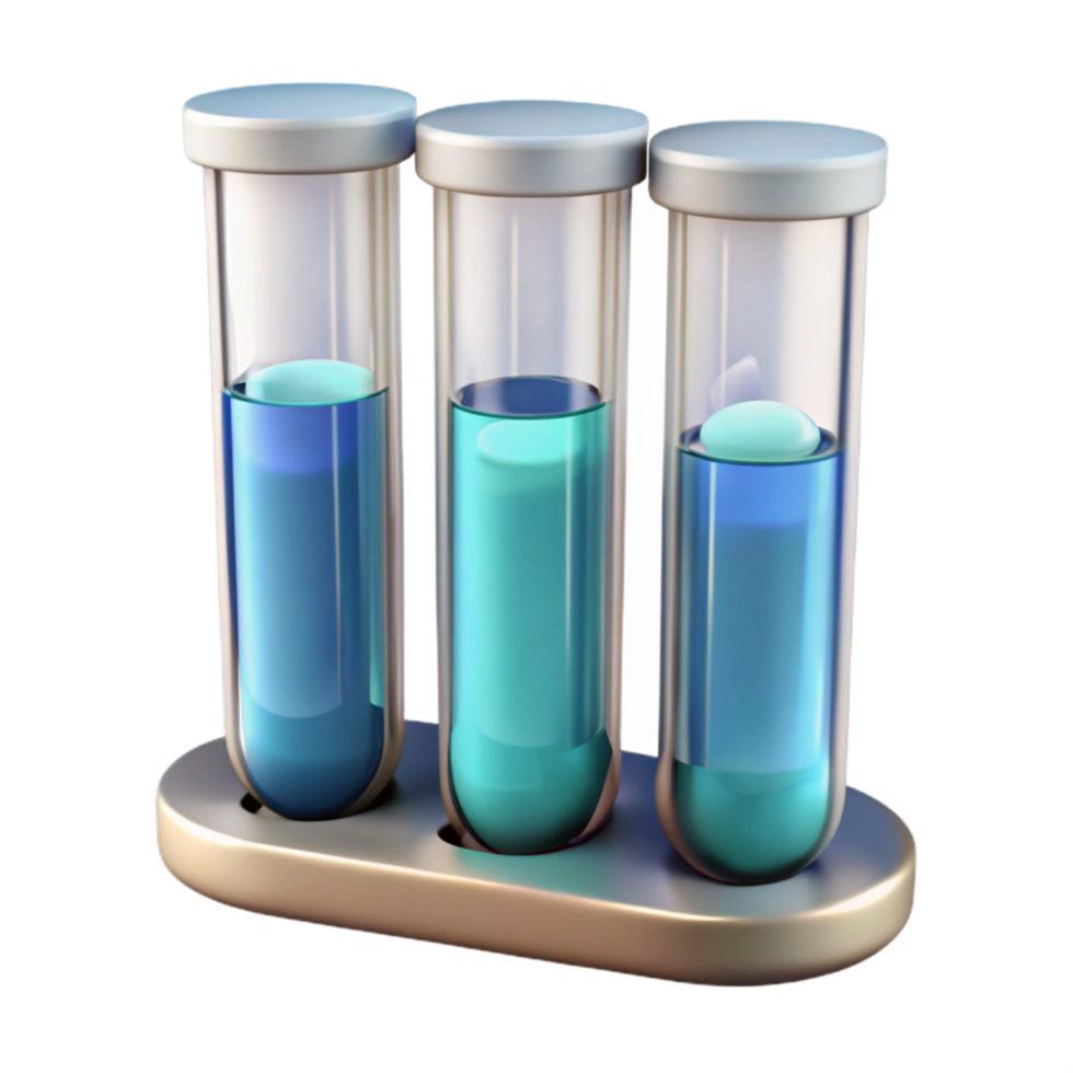 extraordinary artistic Test Tubes with Clear Liquids Isolated on Transparent Background high quality png