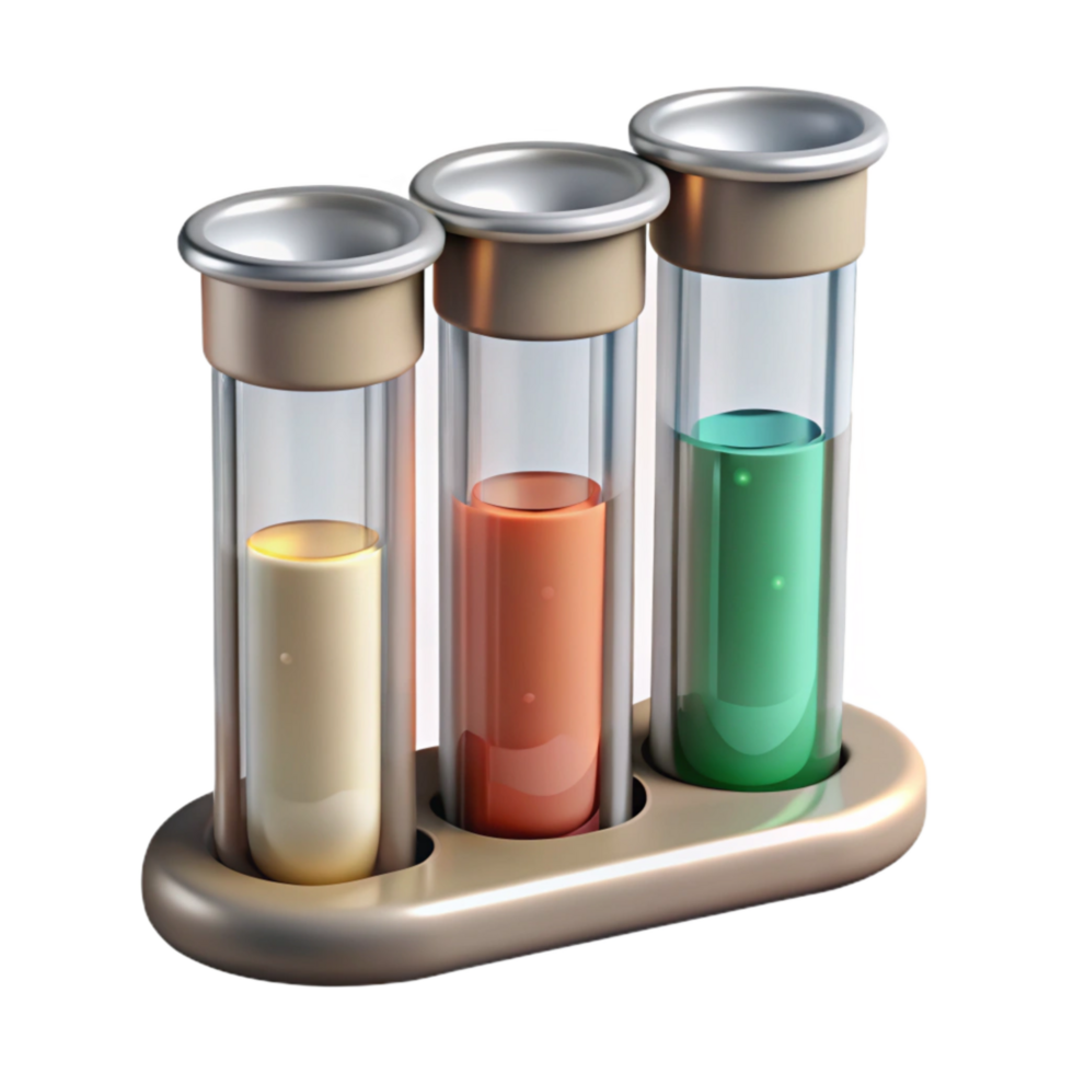 serene minimalist Test Tubes with Clear Liquids Isolated on Transparent Background genuine png