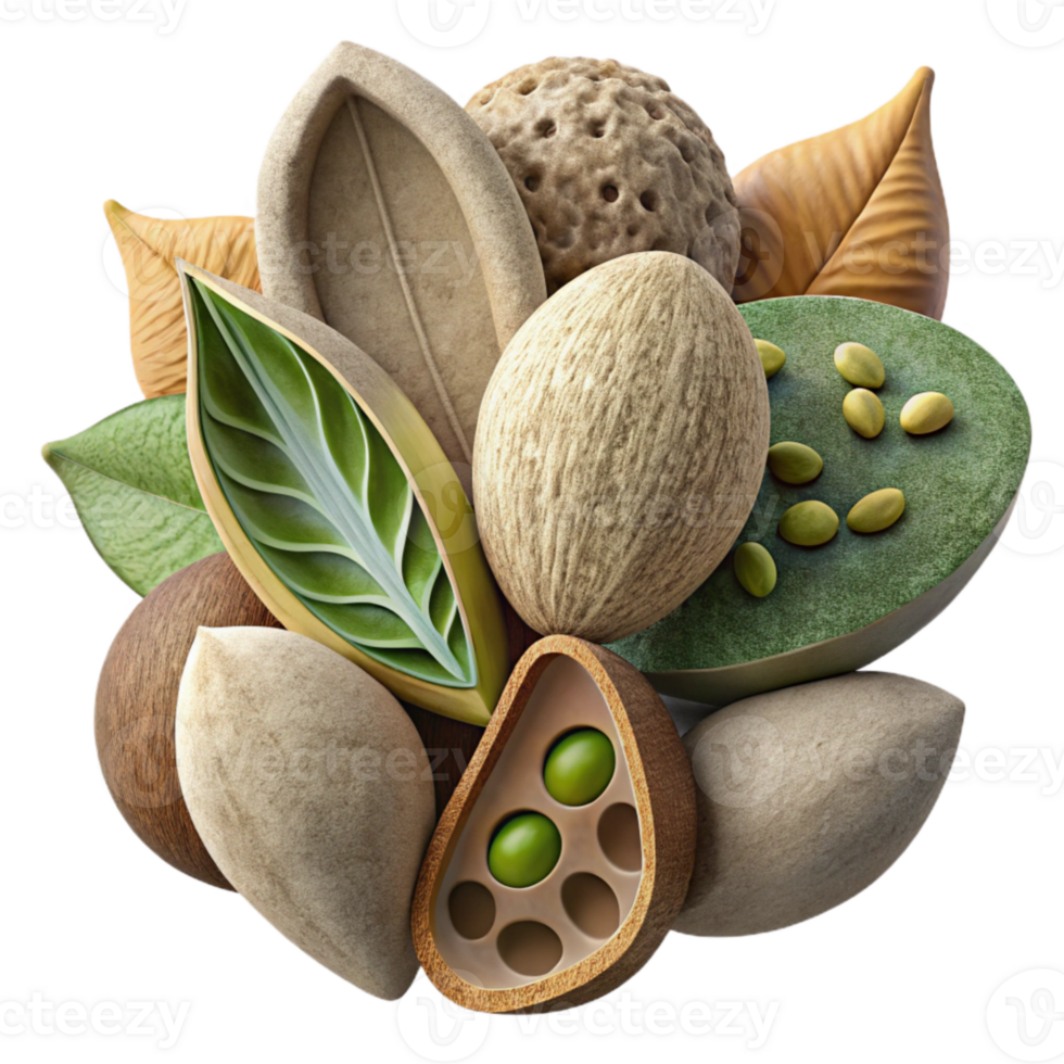 serene vintage Textured Collage with Seeds and Pods Cutout high quality png