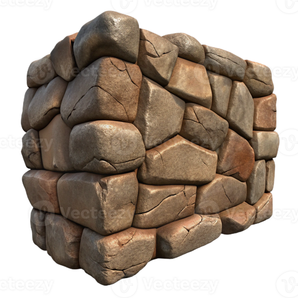 wonderful abstract Textured Stone Wall Fragment Isolated on Transparent Background professional png