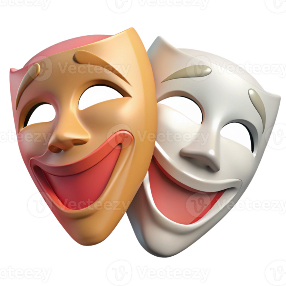dramatic vintage Theater Masks Comedy and Tragedy Isolated detailed png