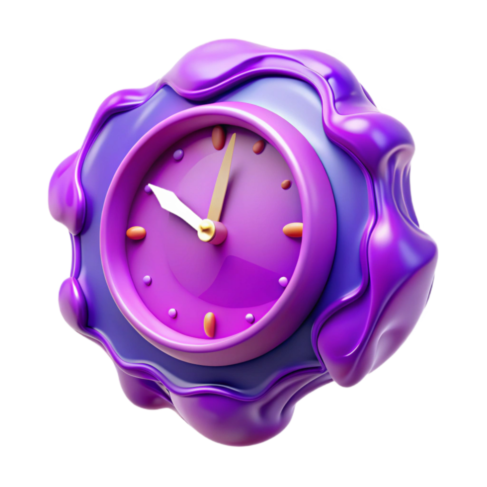 stunning creative Time Distortion Clock Face Melting Purple Transparent Background authentic png
