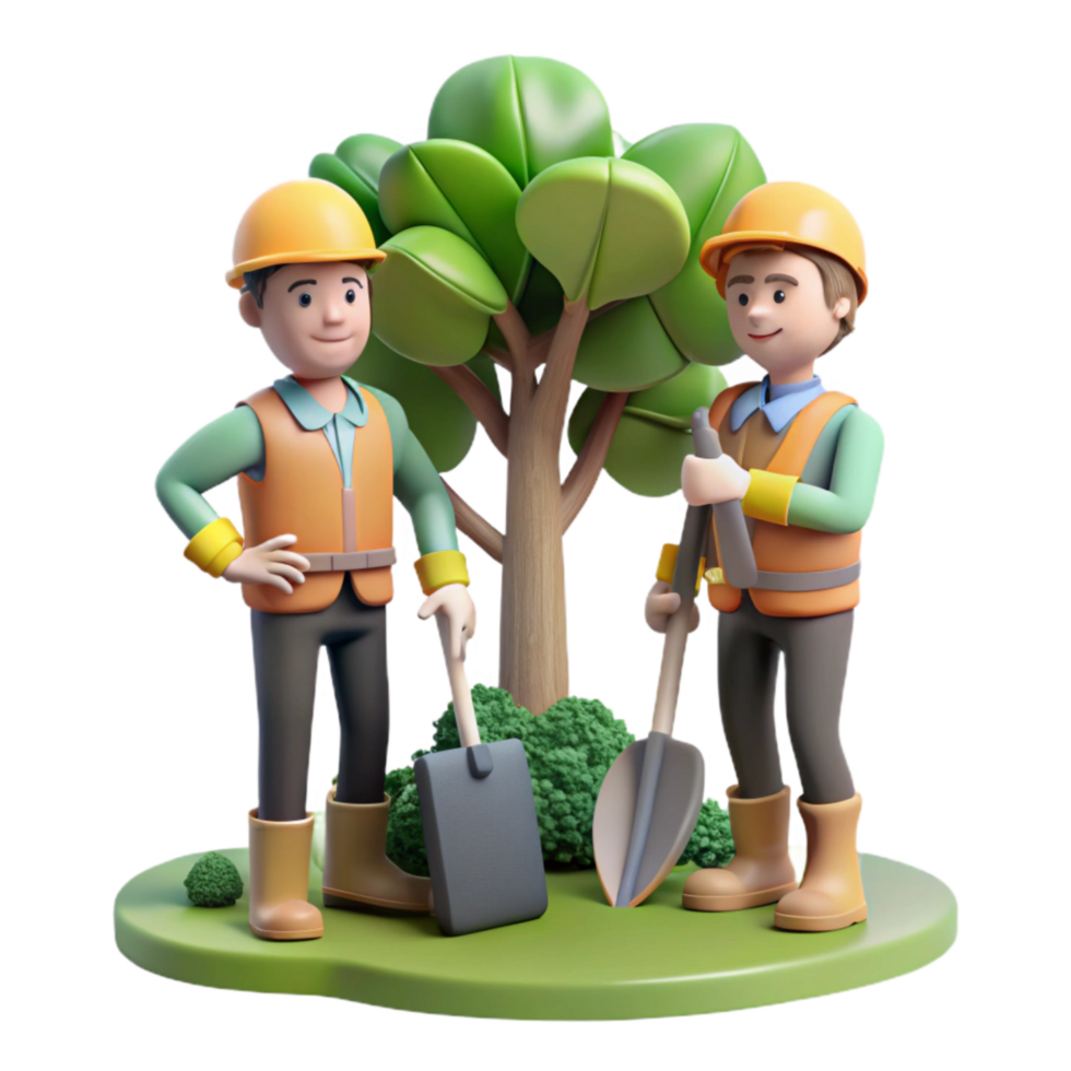 serene minimalist Tree Planting Event Volunteers with Shovels Cutout exclusive png