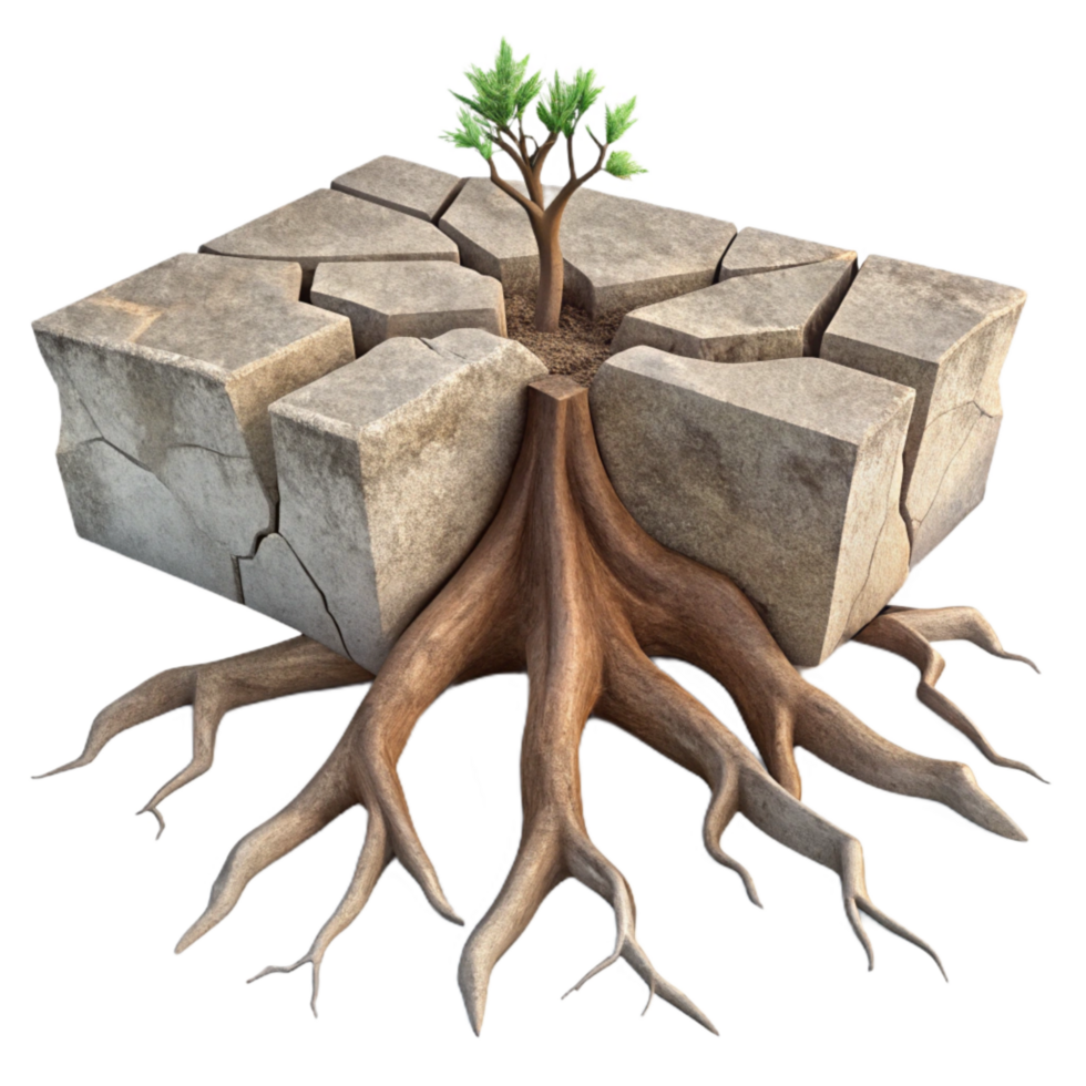 extraordinary contemporary Tree Root Breaking Through Concrete Cutout with Realistic Texture authentic png