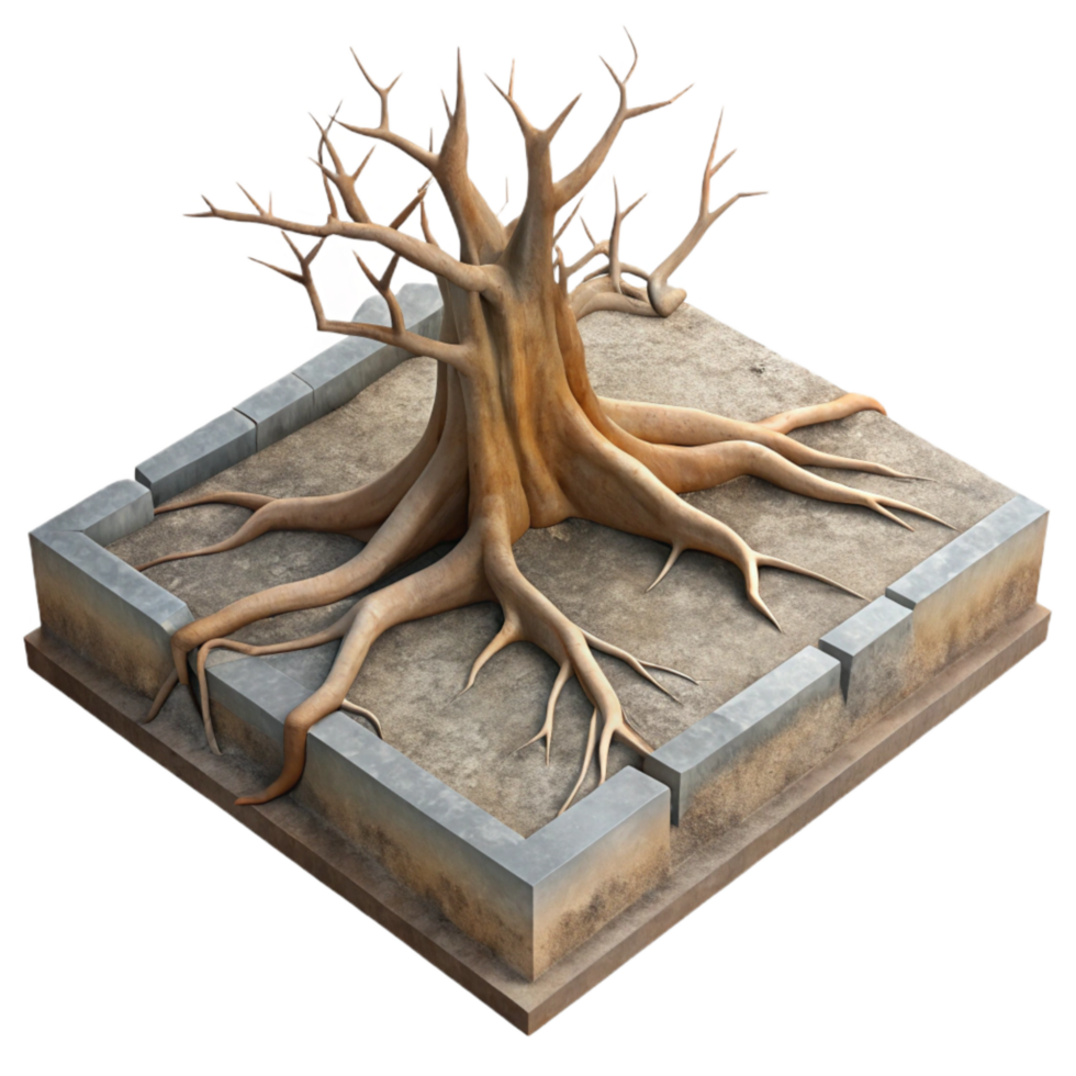stunning abstract Tree Roots Breaking Through Asphalt Cutout Side View authentic png