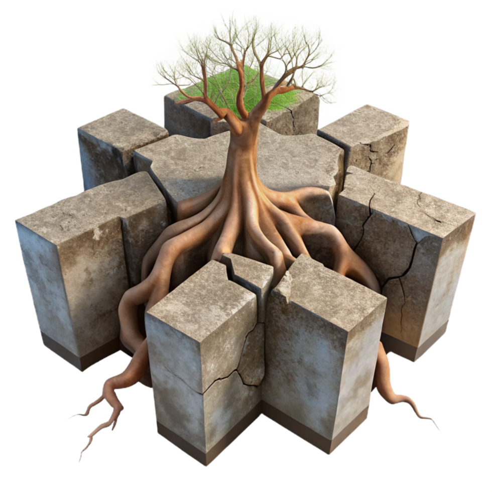 impressive classic Tree Root Breaking Through Concrete Cutout with Realistic Texture premium png