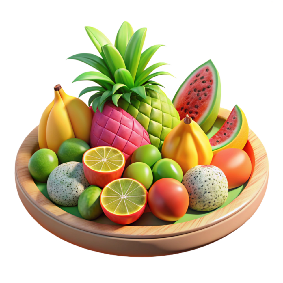 extraordinary rustic Tropical Fruit Platter Vibrant Colors Isolated high resolution png
