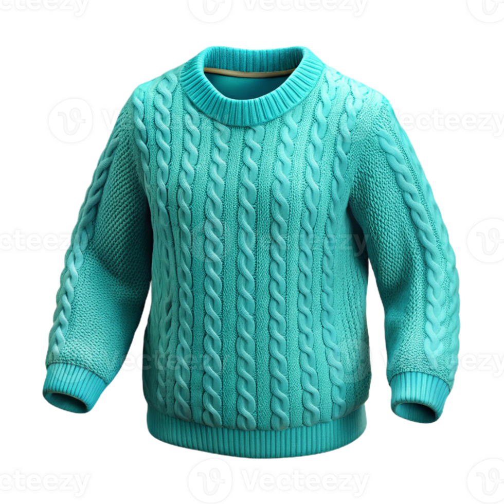 magnificent rustic Turquoise Knitted Sweater Cable Knit Detail Transparent Background exclusive png