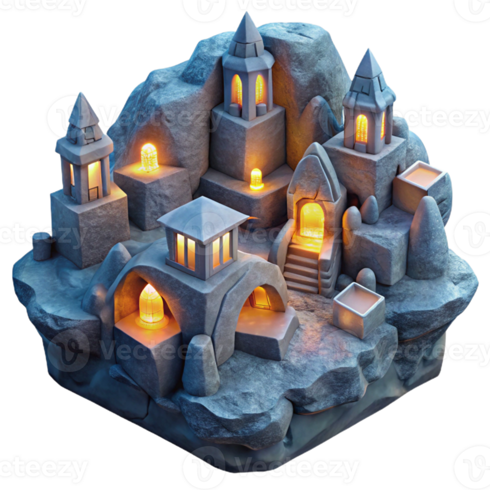 magnificent creative Underground City Isolated with Glowing Lights high resolution png