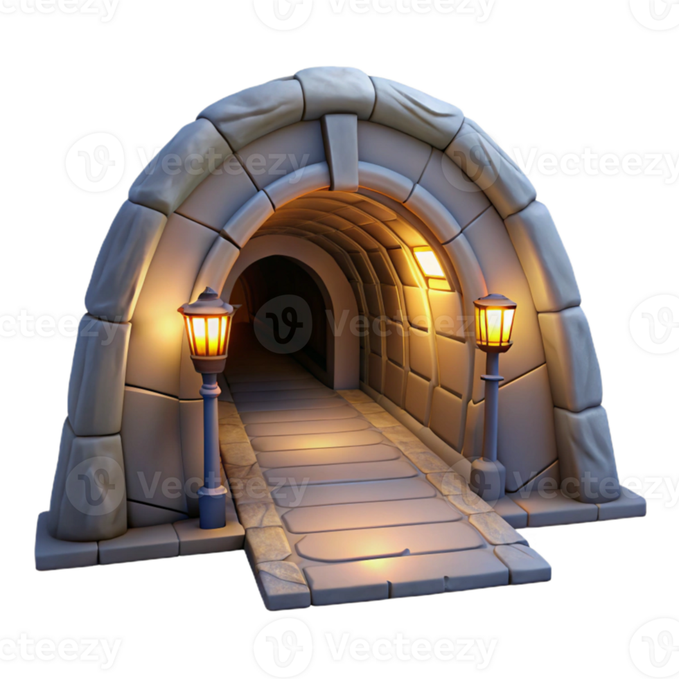 extraordinary vintage Underground Tunnel Isolated with Artificial Lighting detailed png